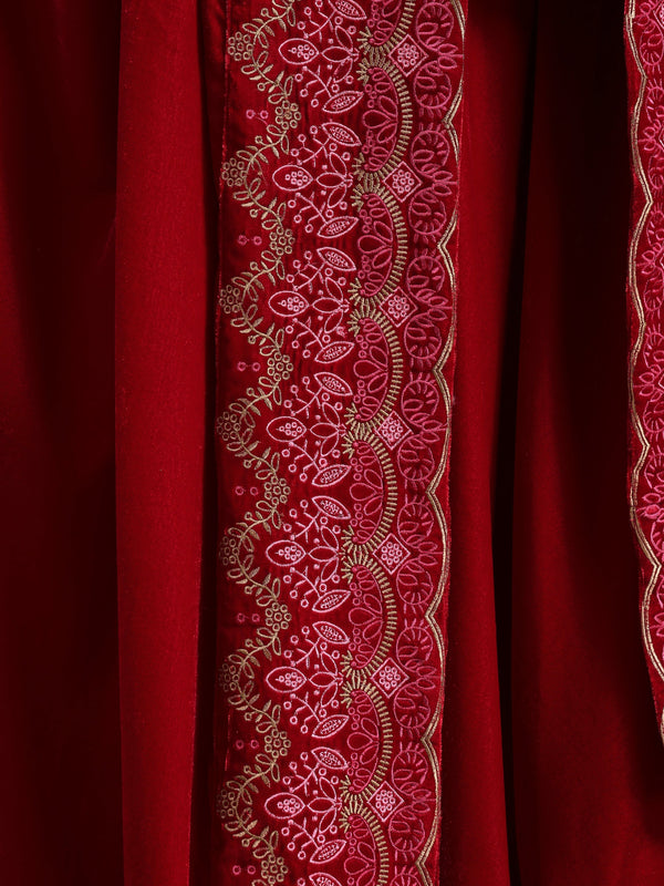 trueBrowns Red Velvet Embroidered Shawl - Distacart