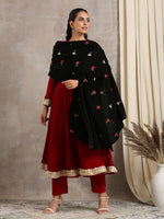 Thumbnail for trueBrowns Black Velvet Silk Embroidered Lace Ready Pleated Saree - Distacart