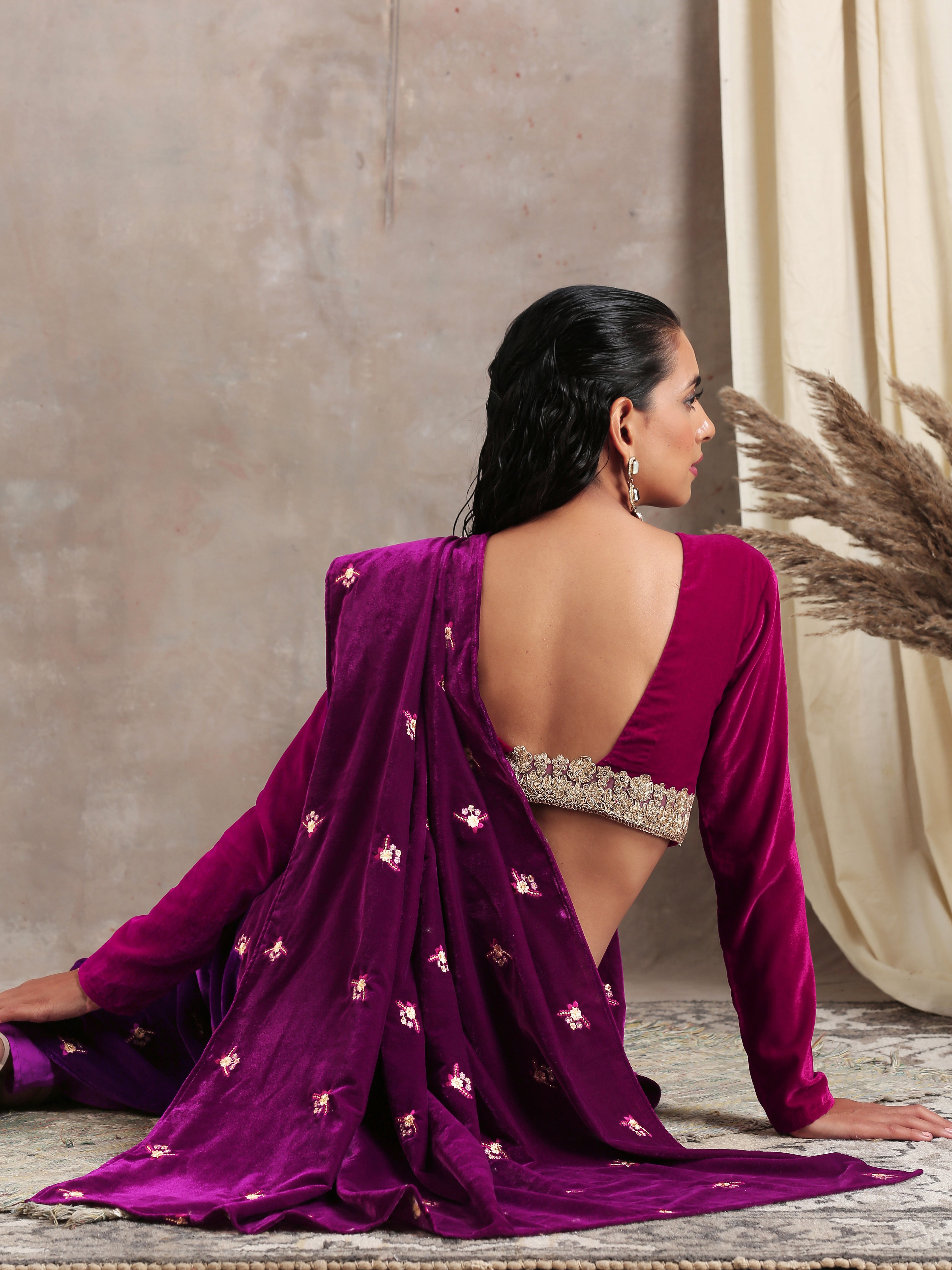 trueBrowns Pink Velvet Lace Blouse - Distacart