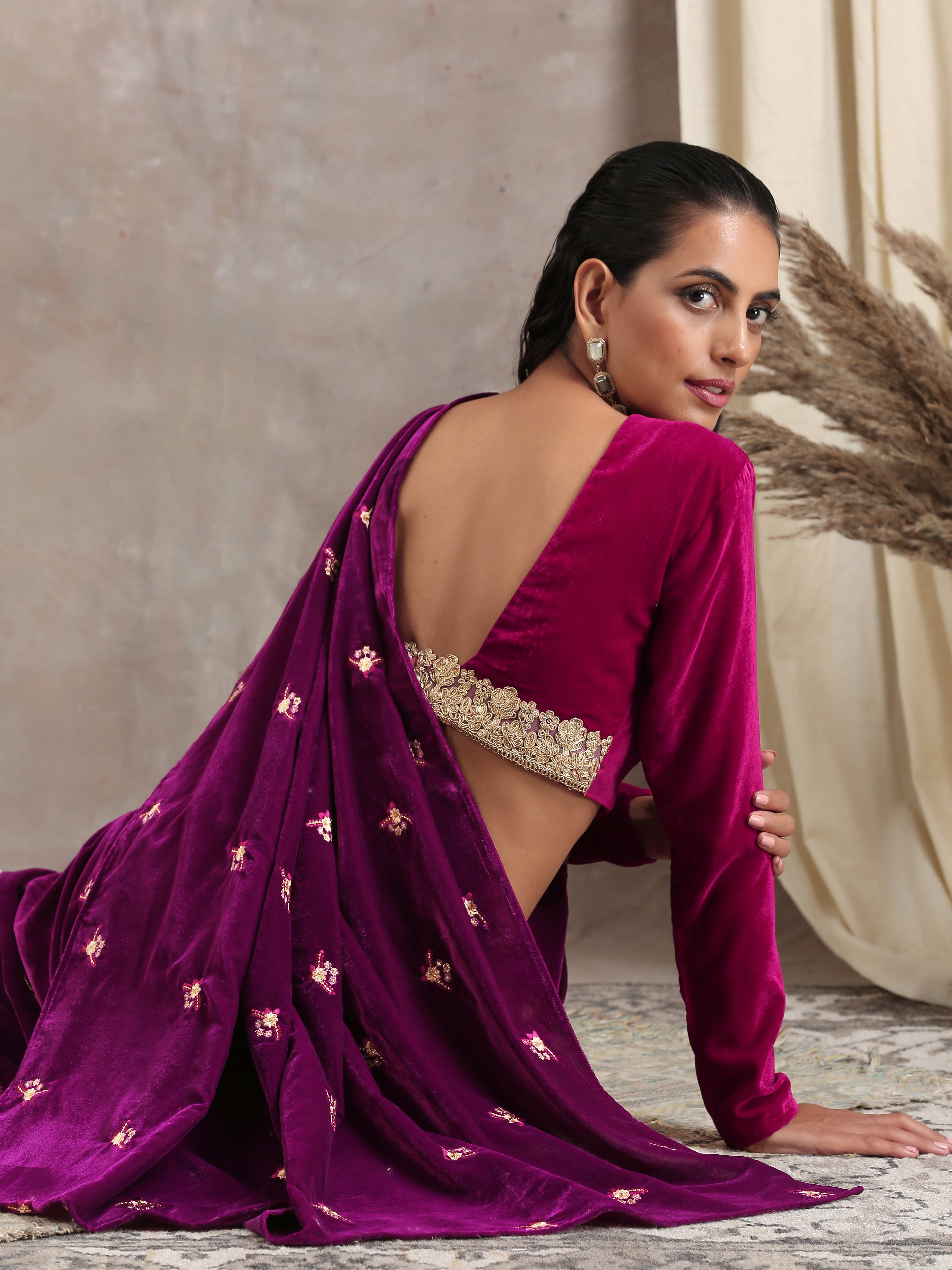 trueBrowns Pink Velvet Lace Blouse - Distacart