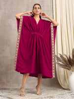 Thumbnail for trueBrowns Pink Velvet Lace Kaftan - Distacart