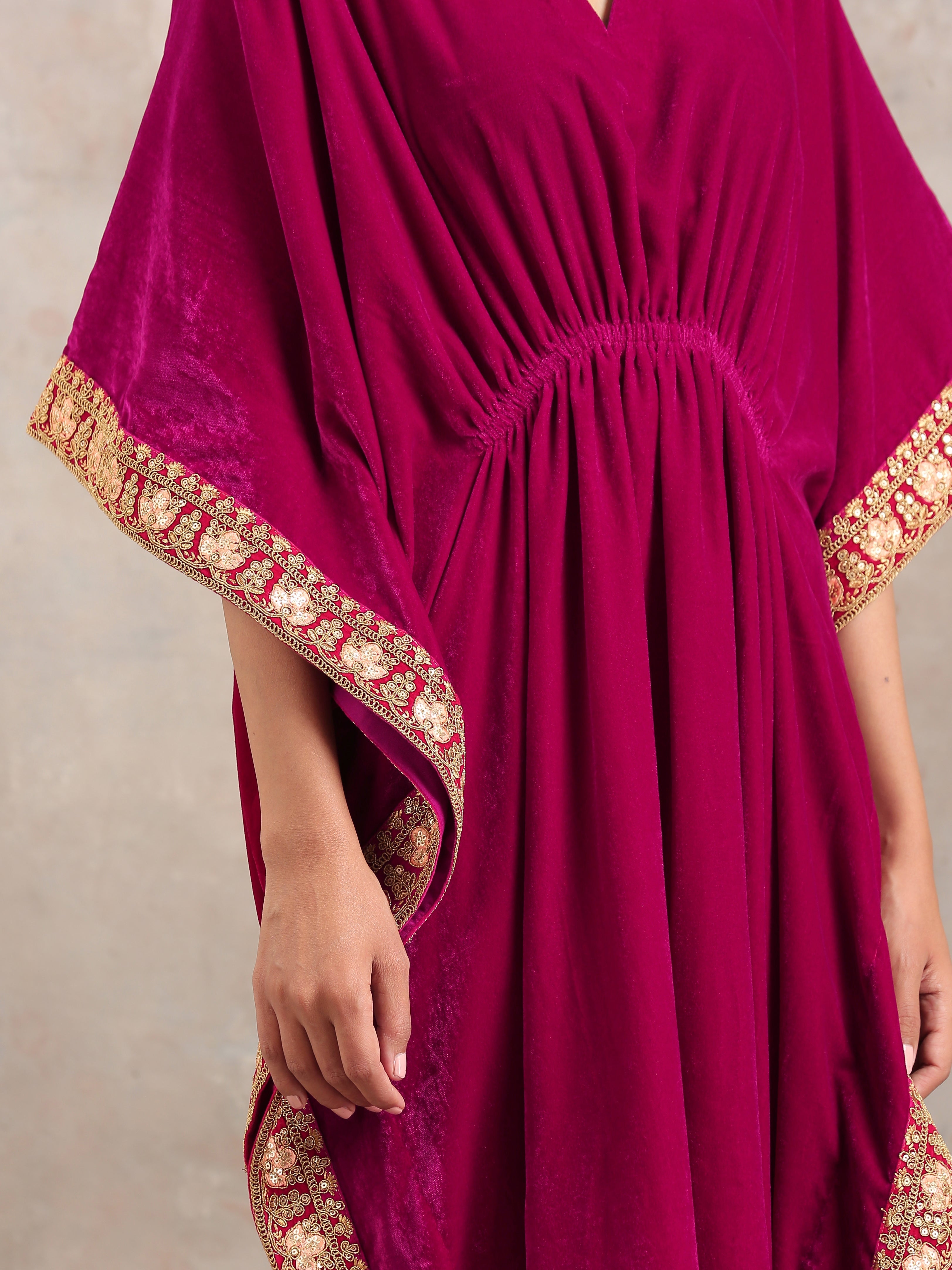 trueBrowns Pink Velvet Lace Kaftan - Distacart