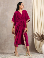 Thumbnail for trueBrowns Pink Velvet Lace Kaftan - Distacart
