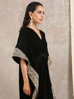 Thumbnail for trueBrowns Black Velvet Embroidered Lace Kaftan - Distacart