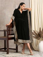 Thumbnail for trueBrowns Black Velvet Embroidered Lace Kaftan - Distacart