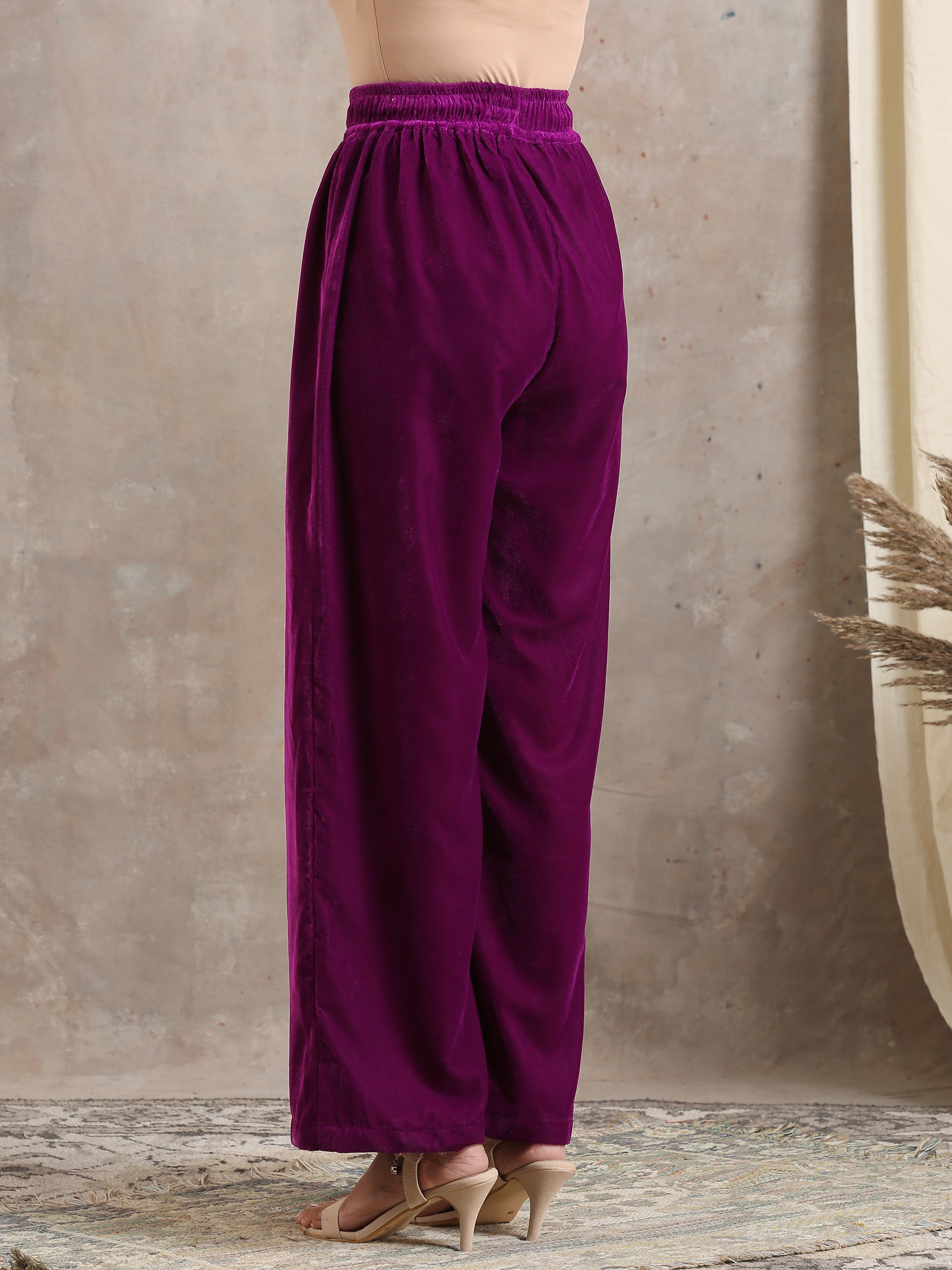 trueBrowns Wine Velvet High Waist Pant - Distacart