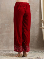 Thumbnail for trueBrowns Red Velvet Embroidered Pant - Distacart
