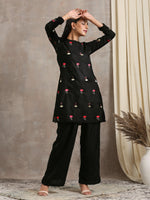 Thumbnail for trueBrowns Black Velvet Embroidered Short Kurta - Distacart