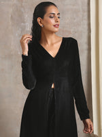 Thumbnail for trueBrowns Black Velvet Front Slit Kurta - Distacart
