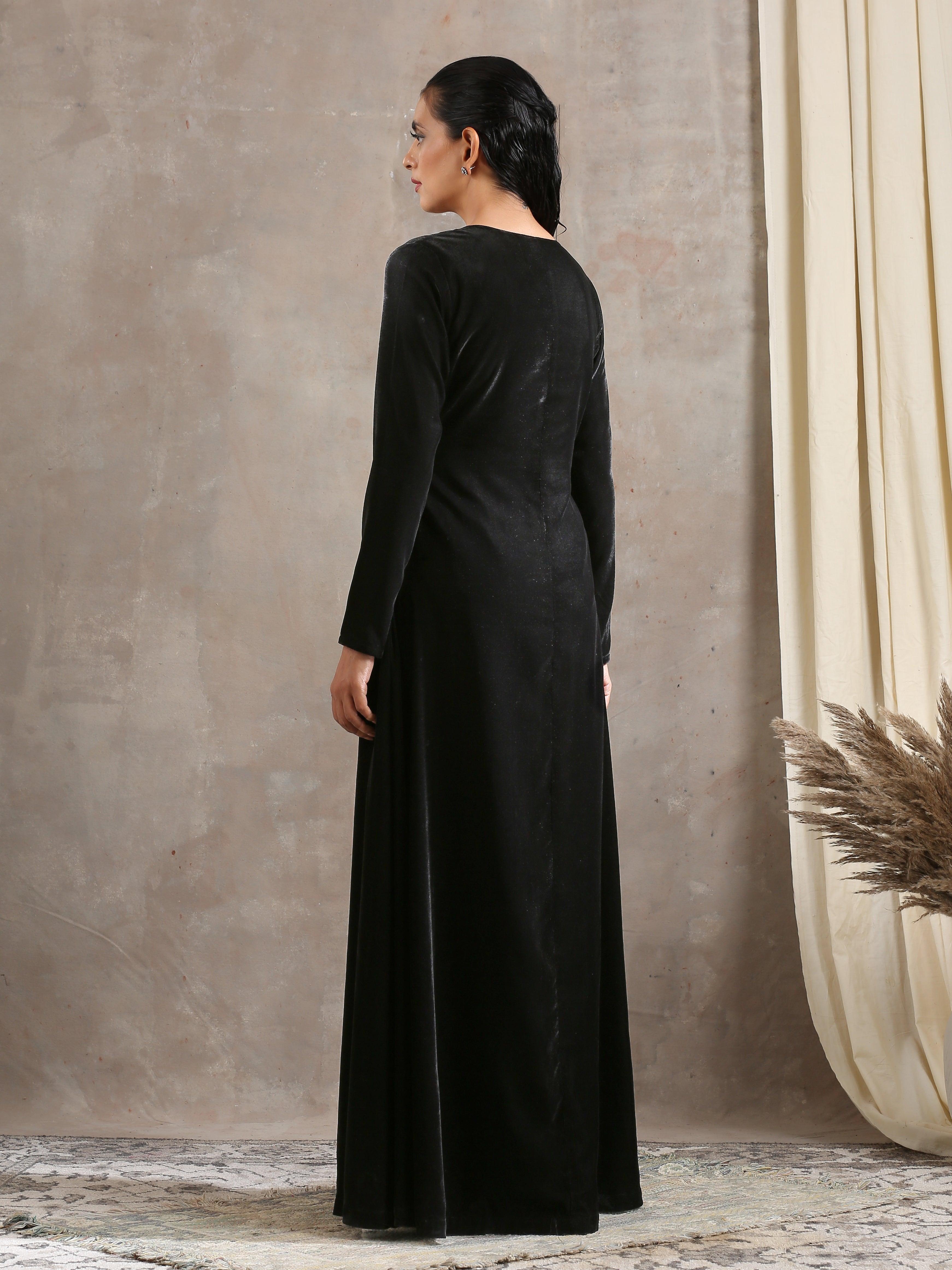 trueBrowns Black Velvet Front Slit Kurta - Distacart