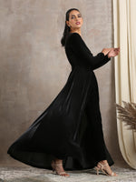 Thumbnail for trueBrowns Black Velvet Front Slit Kurta - Distacart