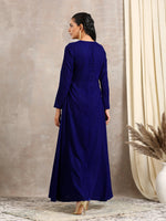 Thumbnail for trueBrowns Blue Velvet Front Slit Kurta - Distacart