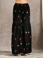 Thumbnail for trueBrowns Black Velvet Embroidered Kurta Sharara Set - Distacart