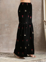 Thumbnail for trueBrowns Black Velvet Embroidered Kurta Sharara Set - Distacart