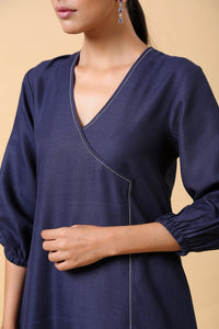 Thumbnail for trueBrowns Cotton Linen Dark Blue Kurta Pant Set - Distacart
