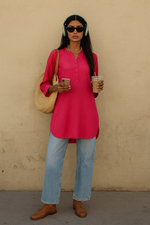Thumbnail for trueBrowns Fuchsia Cotton Blend Short Kurta - Distacart