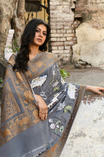 Thumbnail for Joban Fashion Silver Grey Pure Crepe Pure Handloom Banarasi Silk Saree