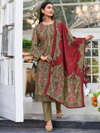 Thumbnail for Aastha Fashion Women's Green Velvet Digital Print with Resham Thread work Kurta with Trouser & Dupatta - Distacart