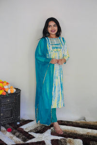 Thumbnail for NOZ2TOZ Women Party Wear Printed Rayon Kurta With Pant And Dupatta Set - White & Rama