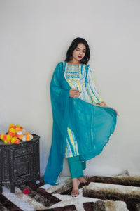 Thumbnail for NOZ2TOZ Women Party Wear Printed Rayon Kurta With Pant And Dupatta Set - White & Rama