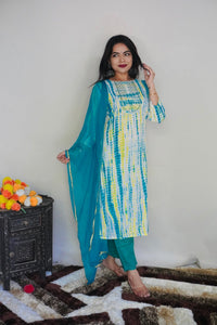 Thumbnail for NOZ2TOZ Women Party Wear Printed Rayon Kurta With Pant And Dupatta Set - White & Rama