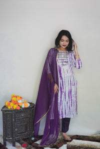 Thumbnail for NOZ2TOZ Women Party Wear Printed Rayon Kurta With Pant And Dupatta Set - White & Purple