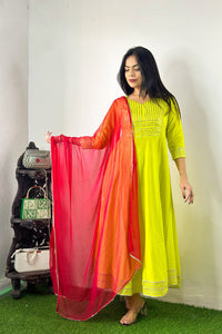 Thumbnail for NOZ2TOZ Women Party Wear Printed Rayon Kurta With Pant And Dupatta Set - Parrot Green