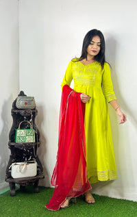Thumbnail for NOZ2TOZ Women Party Wear Printed Rayon Kurta With Pant And Dupatta Set - Parrot Green