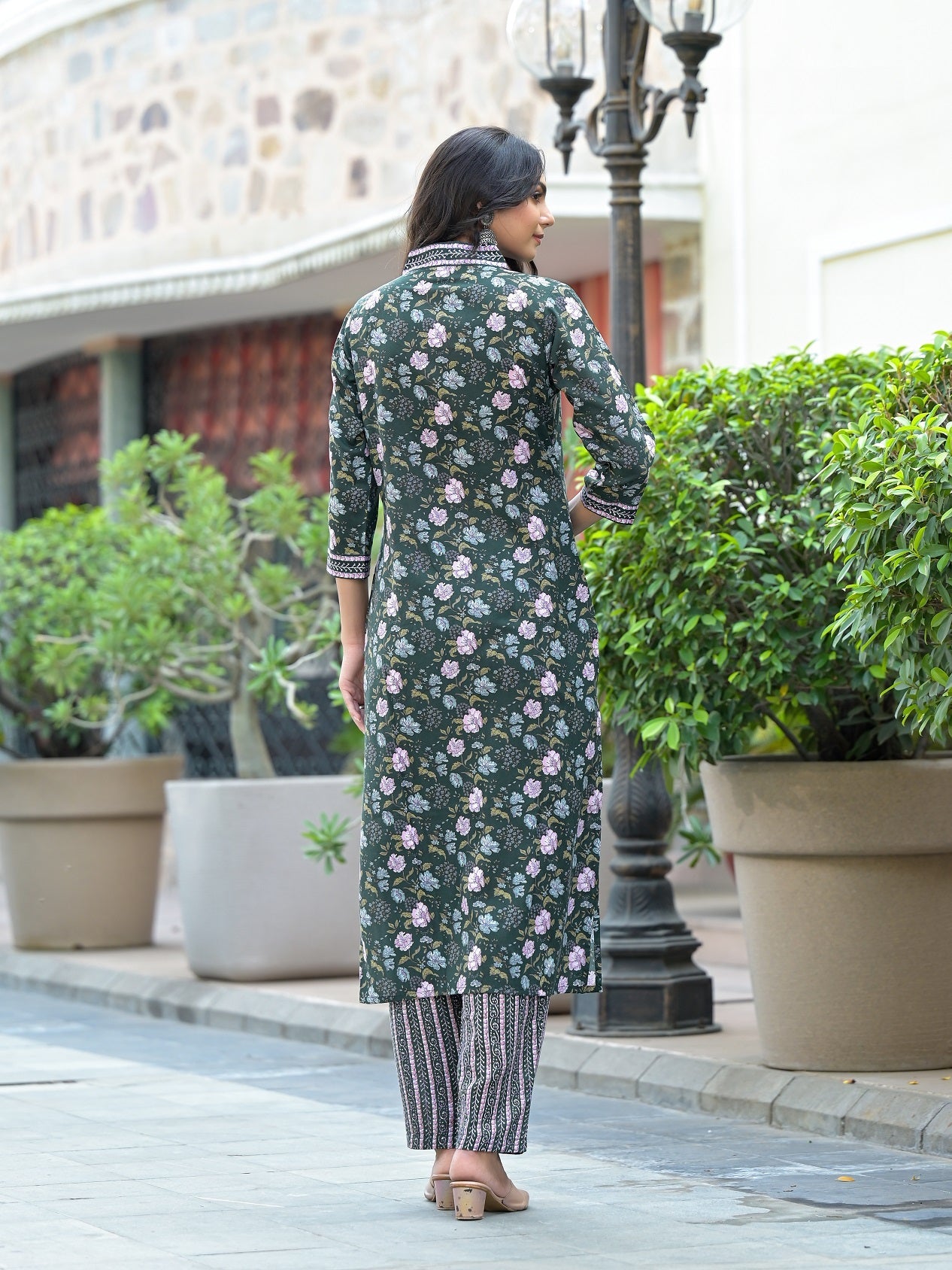 Lyush Women Party Wear Flower Printed Kurta With Pant And Dupatta Set - Green