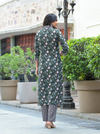 Thumbnail for Lyush Women Party Wear Flower Printed Kurta With Pant And Dupatta Set - Green
