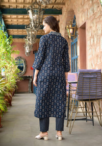 Thumbnail for Lyush Women Party Wear Flower Printed Kurta With Pant And Dupatta Set - Navy Blue