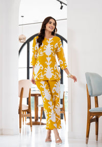 Thumbnail for Lyush Women Party Wear Flower Printed Co-Ord Set Top With Bottom - Yellow