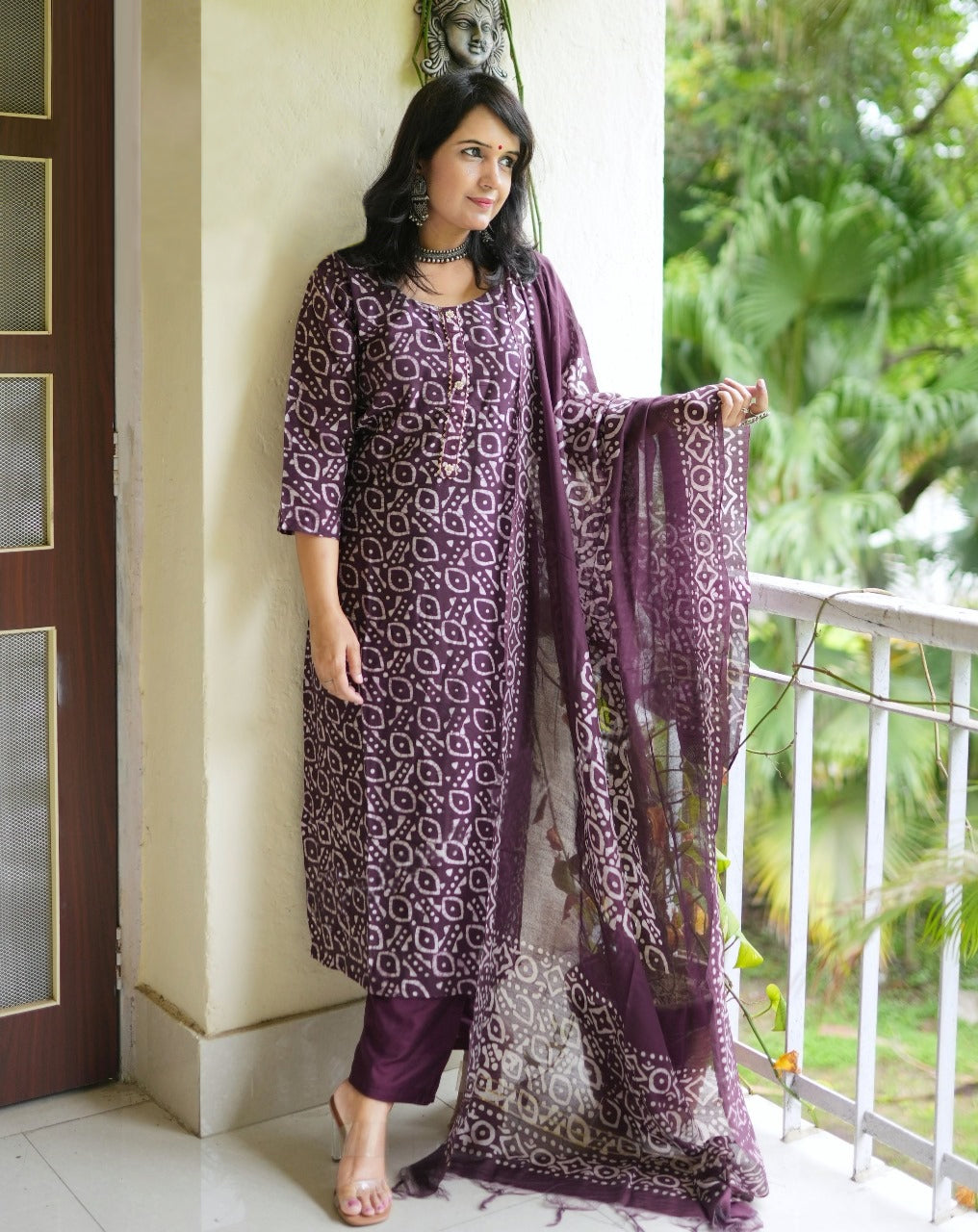 Lyush Women Party Wear Flower Printed Kurta With Pant And Dupatta Set - Purple