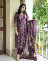 Thumbnail for Lyush Women Party Wear Flower Printed Kurta With Pant And Dupatta Set - Purple