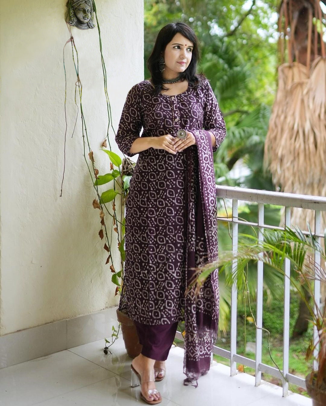 Lyush Women Party Wear Flower Printed Kurta With Pant And Dupatta Set - Purple