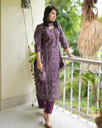 Thumbnail for Lyush Women Party Wear Flower Printed Kurta With Pant And Dupatta Set - Purple