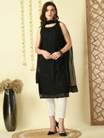 Thumbnail for Myshka Women's Black Georgette Sleeveless Straight Party Kurta With Dupatta Set - Distacart