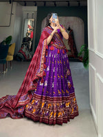 Thumbnail for Vastranavya Traditional Ikkat Patola Print Tussar Silk Lehenga Choli - Purple - Distacart