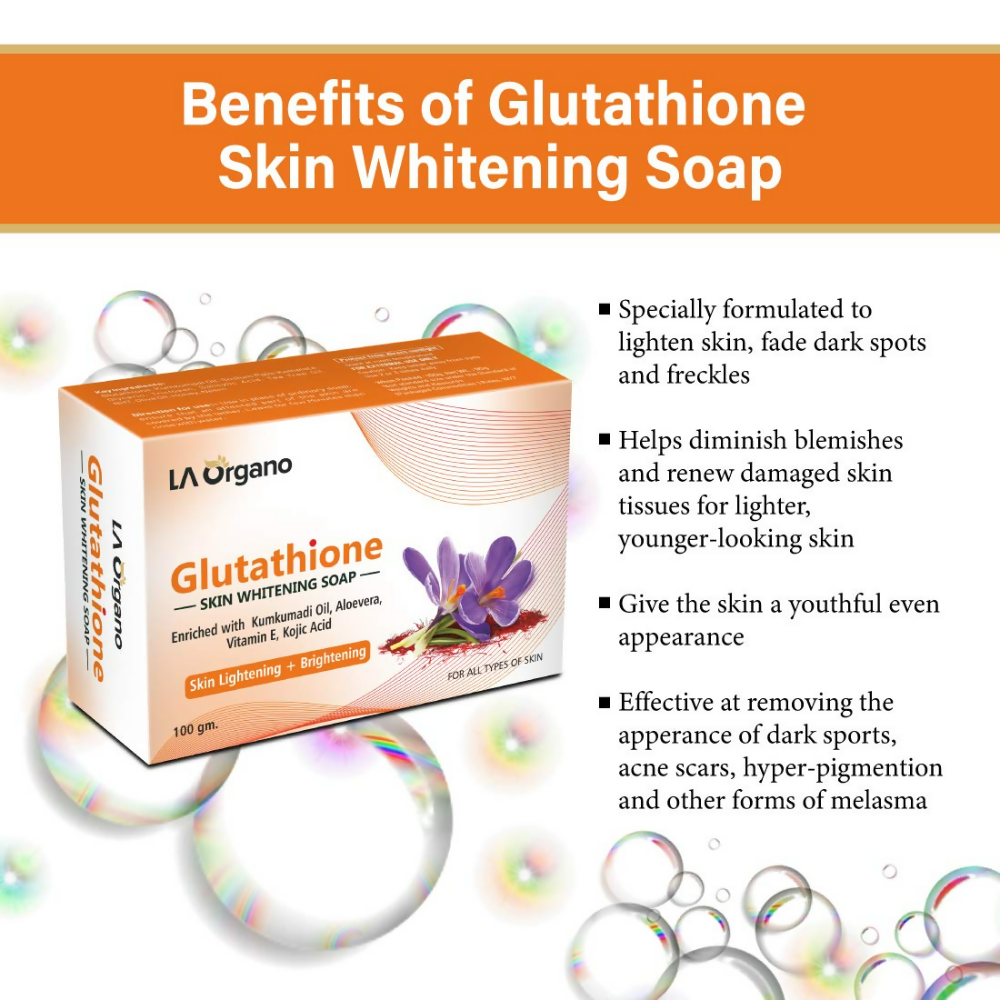 LA Organo Glutathione Kumkumadi Skin Lightening & Brightening Soap - Distacart