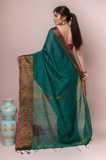 Thumbnail for Joban Fashion Green Cotton Blend Handloom Saree