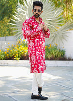 Thumbnail for Prazu Fashion Red Lucknowi Silk Kurta With Pajama