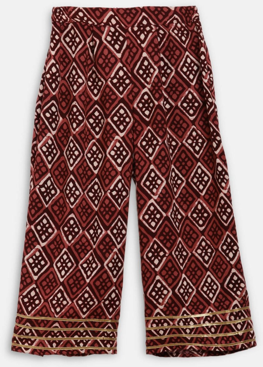 Ahalyaa Maroon Rayon Printed Kurta Palazzo Sets for Kids For Girls - Distacart