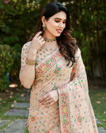 Thumbnail for Vastranavya Luxury and Beautiful Soft, Smooth, Flowing Original Pashmina Soft Cotton Saree with Matching Blouse Fabric - Beige - Distacart