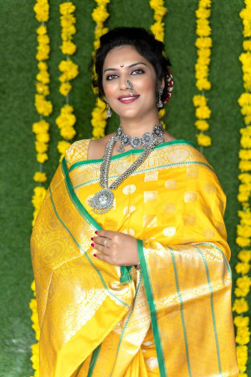 Aastha Fashion Yellow Woven Soft Handloom Silk Saree with Blouse - Distacart