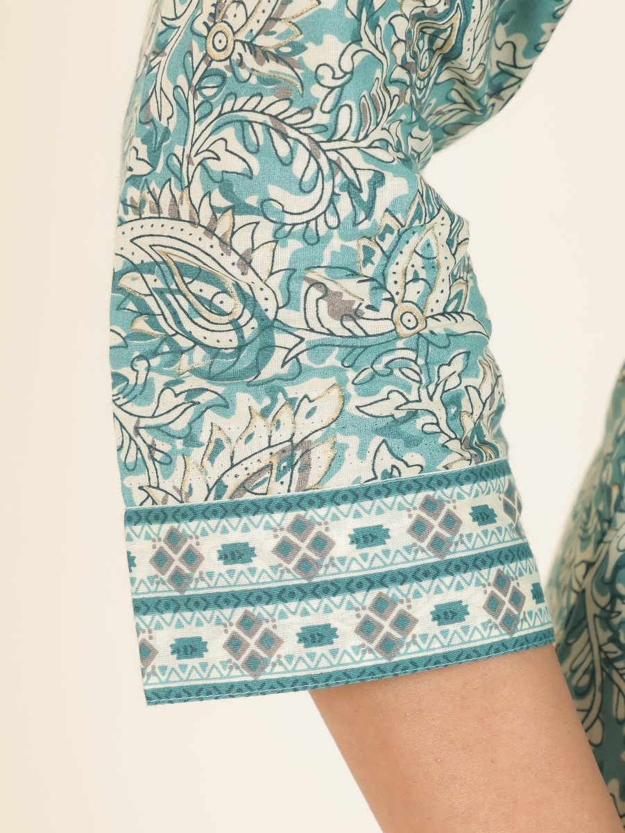 Aramya Straight Soft Cotton Paisley Print Women's Kurta - Green - Distacart