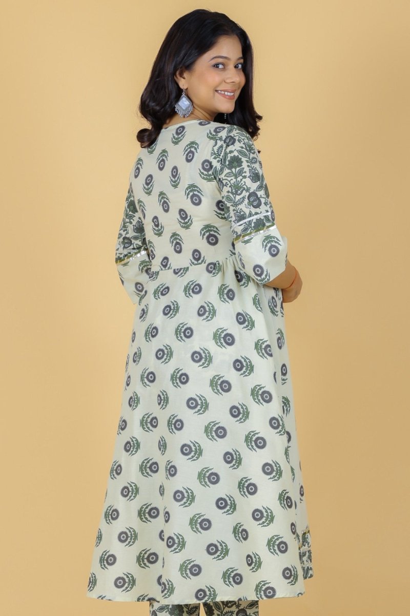 Aramya Flared Soft Cotton Block Print Women's Kurta - Off White - Distacart