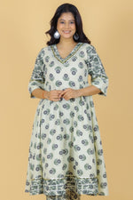 Thumbnail for Aramya Flared Soft Cotton Block Print Women's Kurta - Off White - Distacart