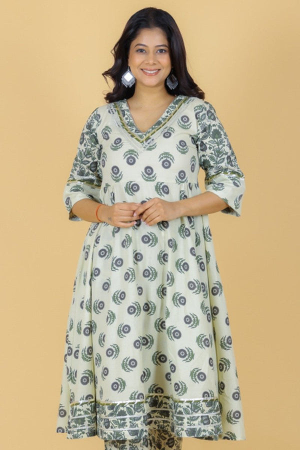 Aramya Flared Soft Cotton Block Print Women's Kurta - Off White - Distacart