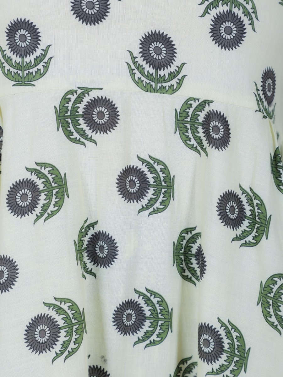 Aramya Flared Soft Cotton Block Print Women's Kurta - Off White - Distacart
