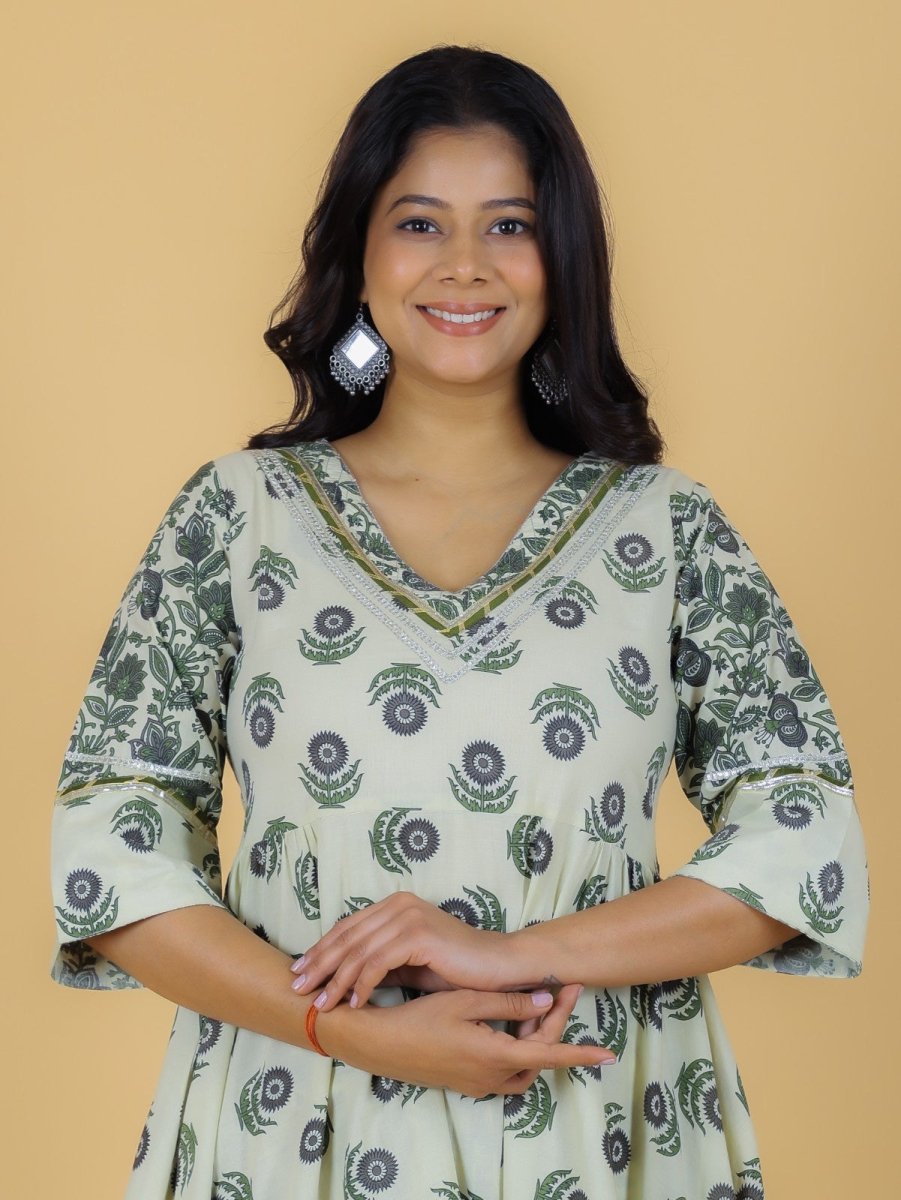 Aramya Flared Soft Cotton Block Print Women's Kurta - Off White - Distacart